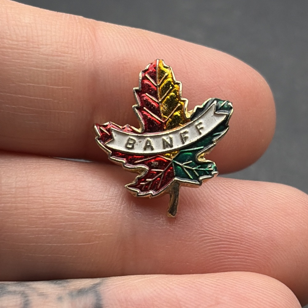 Banff Canada Canadian Maple Leaf Lapel Hat Pin Red Yellow Green Enamel Travel